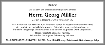 Traueranzeige von Georg Müller von Allgäuer Zeitung,Kempten