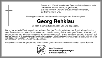 Traueranzeige von Georg Rehklau von Memminger Zeitung
