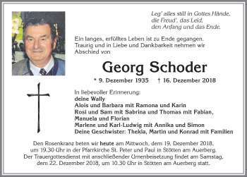 Traueranzeige von Georg Schoder von Allgäuer Zeitung, Marktoberdorf