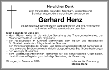 Traueranzeige von Gerhard Henz von Memminger Zeitung