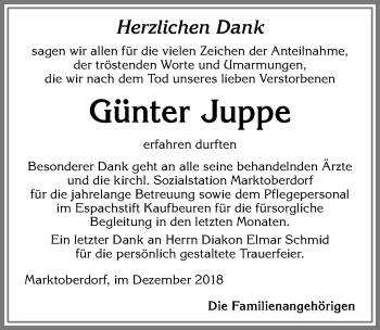 Traueranzeige von Günter Juppe von Allgäuer Zeitung, Marktoberdorf