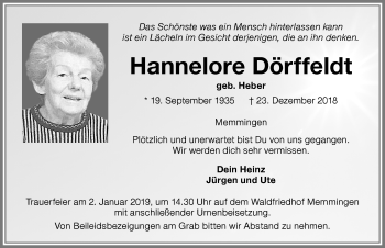 Traueranzeige von Hannelore Dörffeldt von Memminger Zeitung