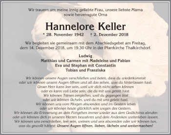 Traueranzeige von Hannelore Keller von Allgäuer Zeitung