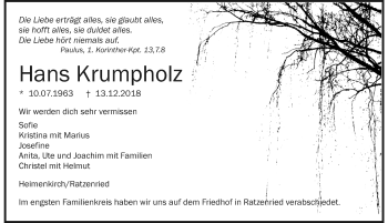 Traueranzeige von Hans Krumpholz von Der Westallgäuer