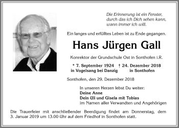Traueranzeige von Hans Jürgen Gall von Allgäuer Anzeigeblatt
