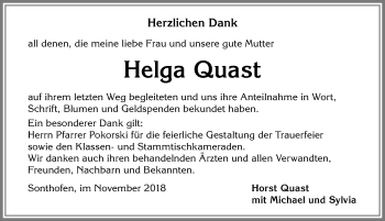 Traueranzeige von Helga Quast von Allgäuer Anzeigeblatt