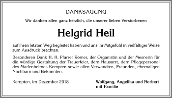 Traueranzeige von Helgrid Heil von Allgäuer Zeitung,Kempten