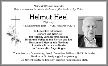 Traueranzeige von Helmut Heel von Allgäuer Zeitung, Marktoberdorf