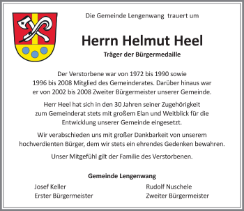 Traueranzeige von Helmut Heel von Allgäuer Zeitung, Marktoberdorf