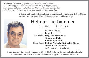 Traueranzeige von Helmut Lierhammer von Allgäuer Zeitung, Füssen