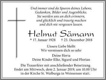 Traueranzeige von Helmut Sämann von Allgäuer Zeitung, Füssen