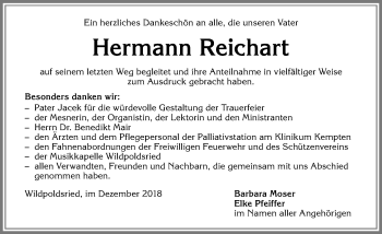 Traueranzeige von Hermann Reichart von Allgäuer Zeitung,Kempten