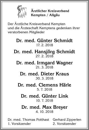 Traueranzeige von Im Gedenken Ärztliche Kreisverband Kempten von Allgäuer Zeitung,Kempten