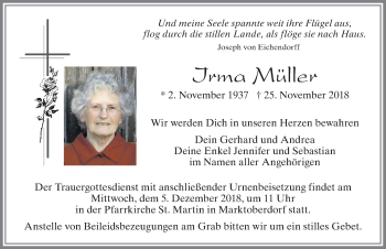 Traueranzeige von Irma Müller von Allgäuer Zeitung, Marktoberdorf