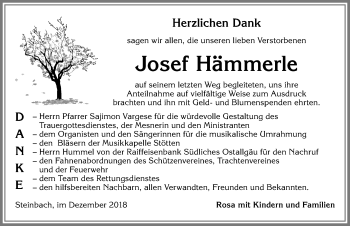 Traueranzeige von Josef Hämmerle von Allgäuer Zeitung, Marktoberdorf