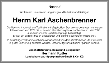 Traueranzeige von Karl Aschenbrenner von Memminger Zeitung