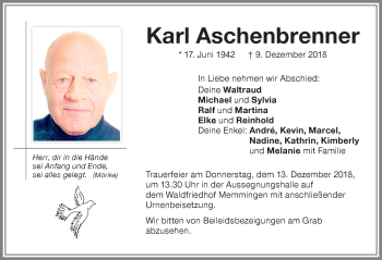 Traueranzeige von Karl Aschenbrenner von Memminger Zeitung
