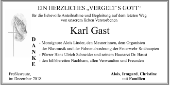 Traueranzeige von Karl Gast von Allgäuer Zeitung, Füssen