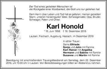 Traueranzeige von Karl Honold von Memminger Zeitung
