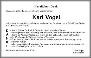 Traueranzeige von Karl Vogel von Allgäuer Zeitung,Kempten
