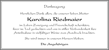 Traueranzeige von Karolina Riedmaier von Memminger Zeitung