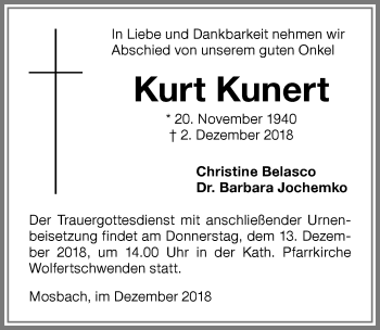 Traueranzeige von Kurt Kunert von Memminger Zeitung