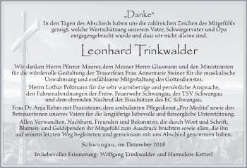Traueranzeige von Leonhard Trinkwalder von Allgäuer Zeitung, Füssen
