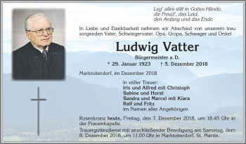 Traueranzeige von Ludwig Vatter von Allgäuer Zeitung, Marktoberdorf