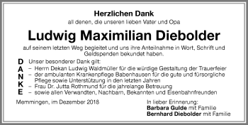 Traueranzeige von Ludwig Maximilian Diebolder von Allgäuer Zeitung