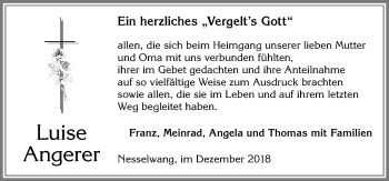 Traueranzeige von Luise Angerer von Allgäuer Zeitung, Füssen