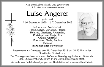 Traueranzeige von Luise Angerer von Allgäuer Zeitung, Füssen