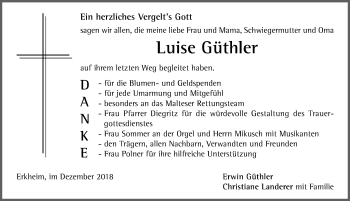 Traueranzeige von Luise Güthler von Memminger Zeitung