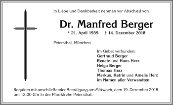 Traueranzeige von Manfred Berger von Allgäuer Zeitung,Kempten