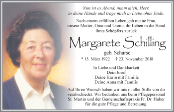 Traueranzeige von Margarete Schilling von Allgäuer Zeitung, Füssen