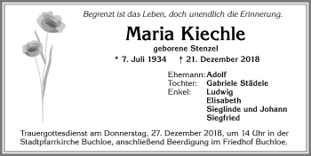 Traueranzeige von Maria Kiechle von Allgäuer Zeitung, Kaufbeuren/Buchloe