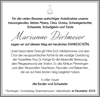 Traueranzeige von Marianne Dirlmeier von Memminger Zeitung
