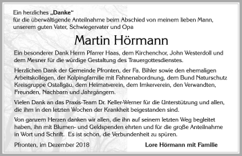 Traueranzeige von Martin Hörmann von Allgäuer Zeitung, Füssen