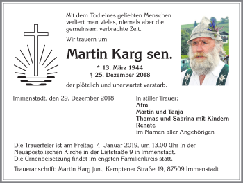Traueranzeige von Martin Karg von Allgäuer Zeitung