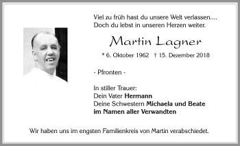 Traueranzeige von Martin Lagner von Allgäuer Zeitung, Füssen