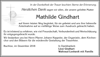 Traueranzeige von Mathilde Gindhart von Allgäuer Zeitung