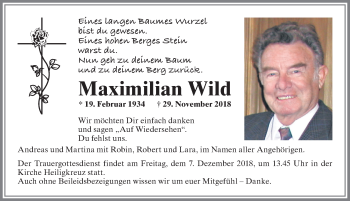 Traueranzeige von Maximilian Wild von Allgäuer Zeitung,Kempten
