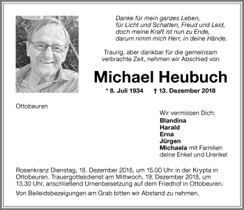 Traueranzeige von Michael Heubuch von Memminger Zeitung
