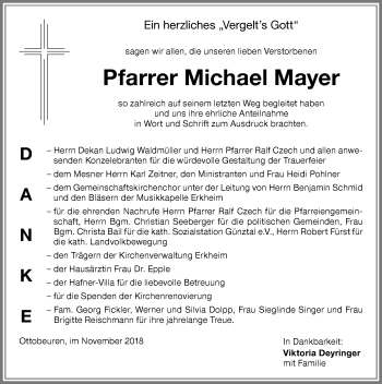 Traueranzeige von Michael Mayer von Memminger Zeitung