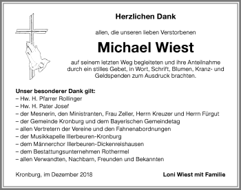 Traueranzeige von Michael Wiest von Memminger Zeitung