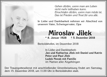 Traueranzeige von Miroslav Jilek von Allgäuer Zeitung, Marktoberdorf
