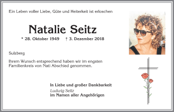 Traueranzeige von Natalie Seitz von Allgäuer Zeitung,Kempten