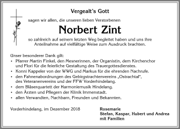 Traueranzeige von Norbert Zint von Allgäuer Anzeigeblatt