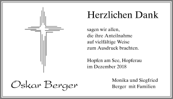Traueranzeige von Oskar Berger von Allgäuer Zeitung, Füssen