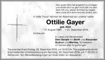 Traueranzeige von Ottilie Gayer von Memminger Zeitung