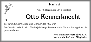 Traueranzeige von Otto Kennerknecht von Allgäuer Zeitung, Marktoberdorf
